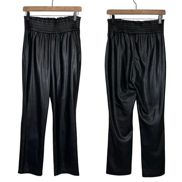 Joie Pants - Joie Black Faux Leather High Smocked Waist Straight Leg Pull On Pants
